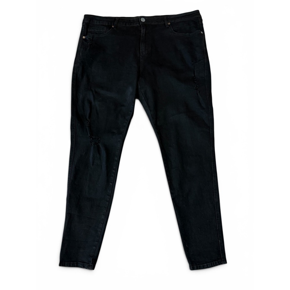 Chic Denim Harley Black Mid Rise Skinny‎ Distressed Jeans Women Size 18S Petite
